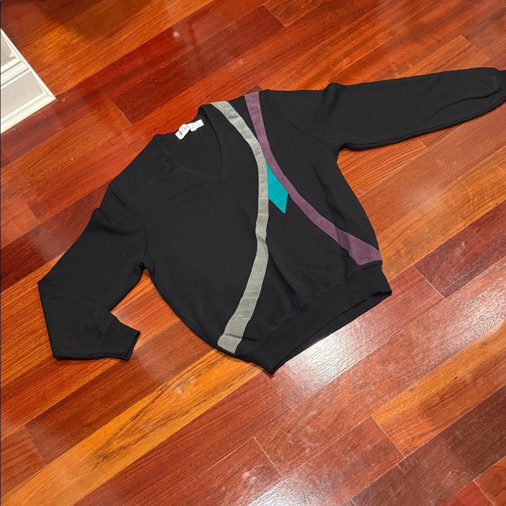 Men's Black Crewneck Sweater with Stripes
